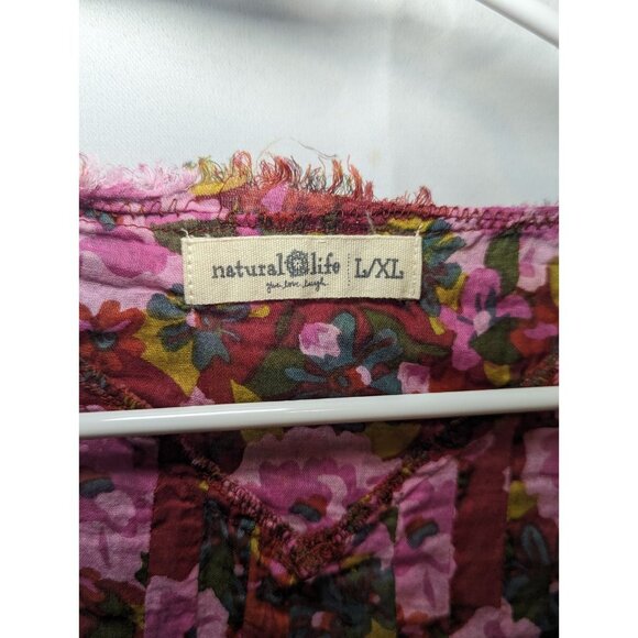 NATURAL LIFE Tunic Top Womens L/XL Multi Floral Print V-Neck Bohemian Peasant - Picture 3 of 14